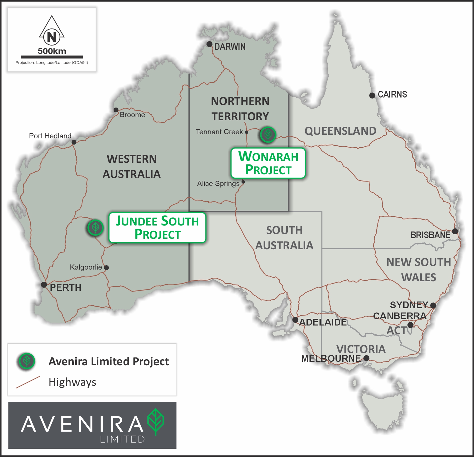 Avenira project locations in Australia